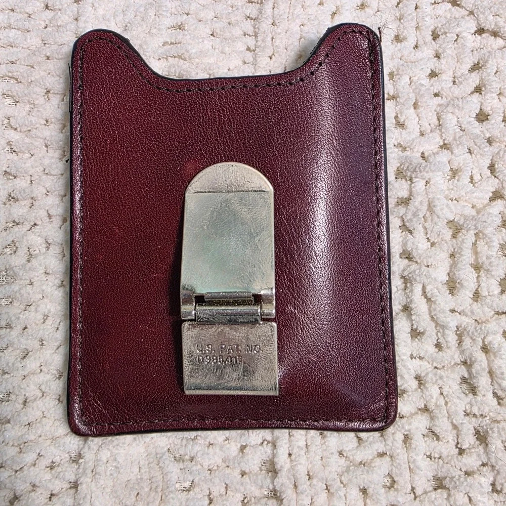 Fossil Front Pocket Wallet Burgundy Leather Money‎ Clip Mens w/ Metal Case